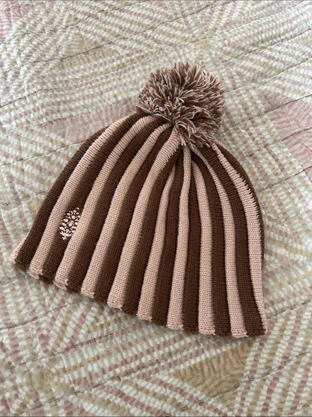 FP Movement by Free People Brown & Blush Striped Pom Beanie